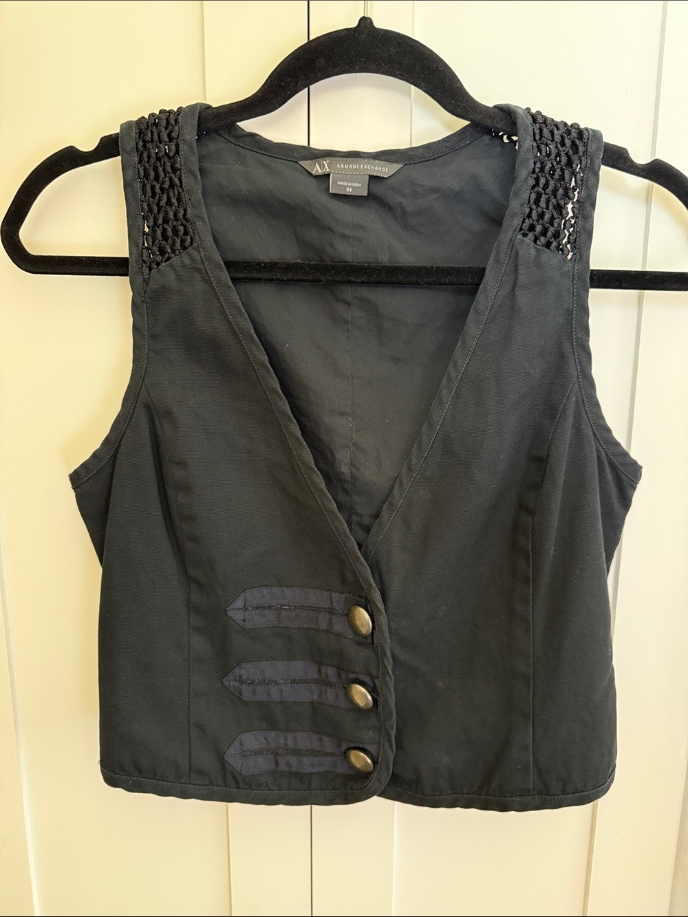 Armani Exchange Black Cropped Button Vest XS